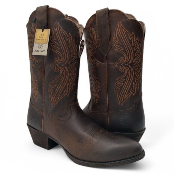 Ariat Women's Size 12 Distressed Brown Heritage R Toe StretchFit Western Boot - Picture 4 of 16